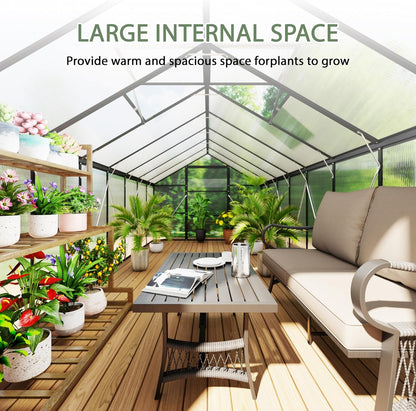 8 X 12 FT Outdoor Greenhouse, Heavy-Duty Polycarbonate Greenhouse with Aluminum Frame, Lockable Door, Adjustable Roof Vent, Walk-In Green House for Backyard, Garden, Patio
