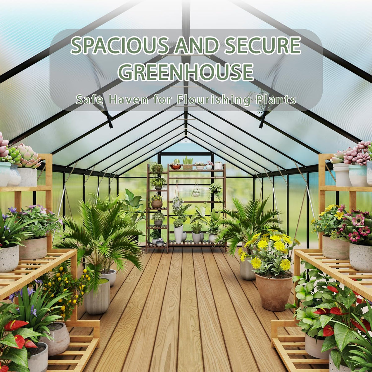 8 X 12 FT Outdoor Greenhouse, Heavy-Duty Polycarbonate Greenhouse with Aluminum Frame, Lockable Door, Adjustable Roof Vent, Walk-In Green House for Backyard, Garden, Patio