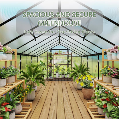 8 X 12 FT Outdoor Greenhouse, Heavy-Duty Polycarbonate Greenhouse with Aluminum Frame, Lockable Door, Adjustable Roof Vent, Walk-In Green House for Backyard, Garden, Patio