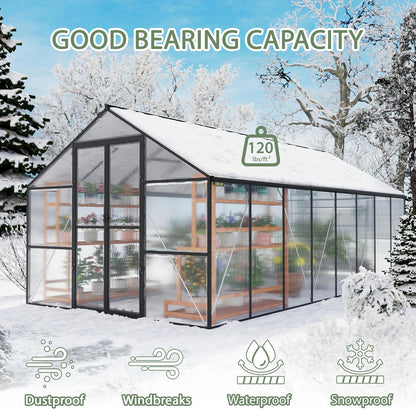 8 X 12 FT Outdoor Greenhouse, Heavy-Duty Polycarbonate Greenhouse with Aluminum Frame, Lockable Door, Adjustable Roof Vent, Walk-In Green House for Backyard, Garden, Patio