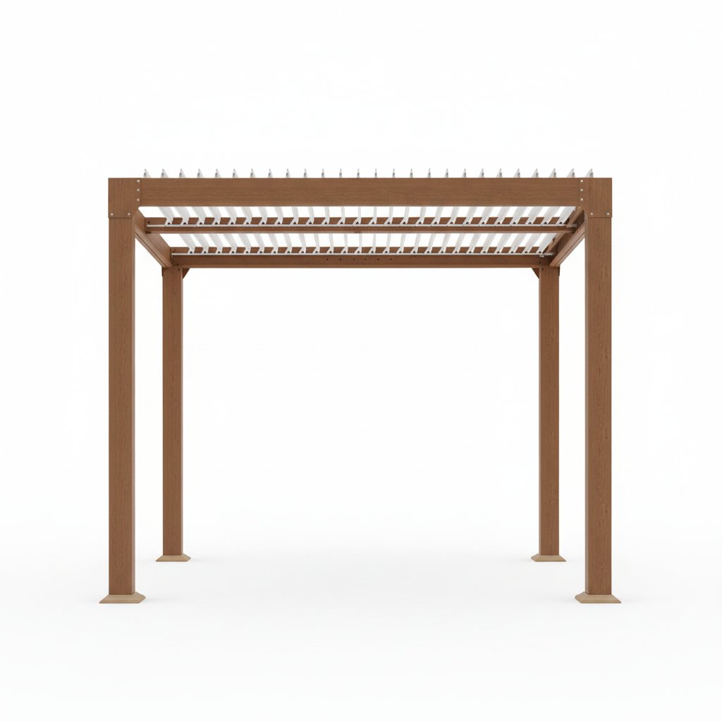 Louvered Pergola 10 Ft X10', Outdoor Pergola with Adjustable Louvered Roof, Reinforced Aluminum Frame, Integrated Drainage System, Hardtop Gazebo for Patio, Deck, Wood Grain