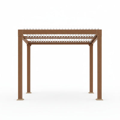 Louvered Pergola 10 Ft X10', Outdoor Pergola with Adjustable Louvered Roof, Reinforced Aluminum Frame, Integrated Drainage System, Hardtop Gazebo for Patio, Deck, Wood Grain