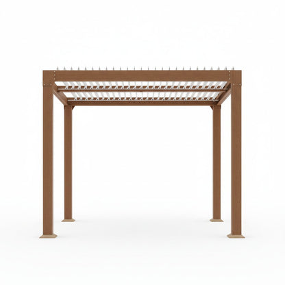 Louvered Pergola 10 Ft X10', Outdoor Pergola with Adjustable Louvered Roof, Reinforced Aluminum Frame, Integrated Drainage System, Hardtop Gazebo for Patio, Deck, Wood Grain