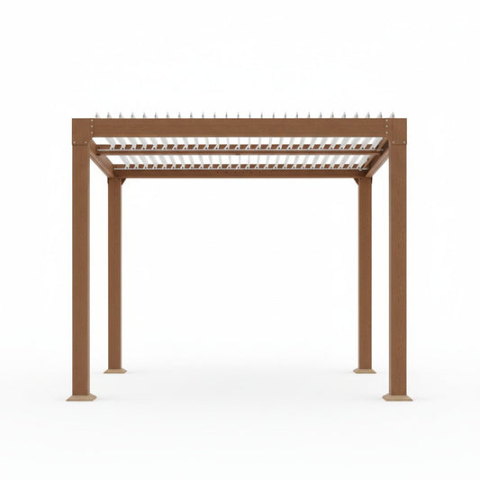 Louvered Pergola 10 Ft X10', Outdoor Pergola with Adjustable Louvered Roof, Reinforced Aluminum Frame, Integrated Drainage System, Hardtop Gazebo for Patio, Deck, Wood Grain