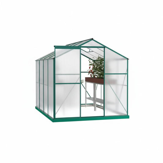 6 Ft X 8 Ft Green Aluminum Heavy Duty Walk-In Plant Garden Polycarbonate Greenhouse for Backyard, Outdoor