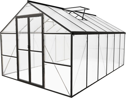 8 X 12 FT Outdoor Greenhouse, Heavy-Duty Polycarbonate Greenhouse with Aluminum Frame, Lockable Door, Adjustable Roof Vent, Walk-In Green House for Backyard, Garden, Patio