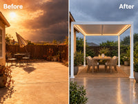 Louvered Pergola Modern White Pergola with Adjustable Roof for Deck Backyard Garden — Before & After