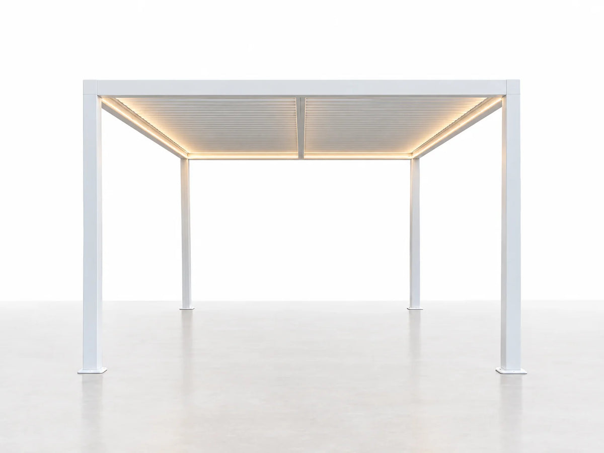 Louvered Pergola Modern White Pergola with Adjustable Roof for Deck Backyard Garden — Studio Shot