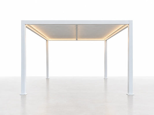 Louvered Pergola Modern White Pergola with Adjustable Roof for Deck Backyard Garden — Studio Shot