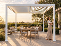 Louvered Pergola Modern White Pergola with Adjustable Roof for Deck Backyard Garden — Lifestyle